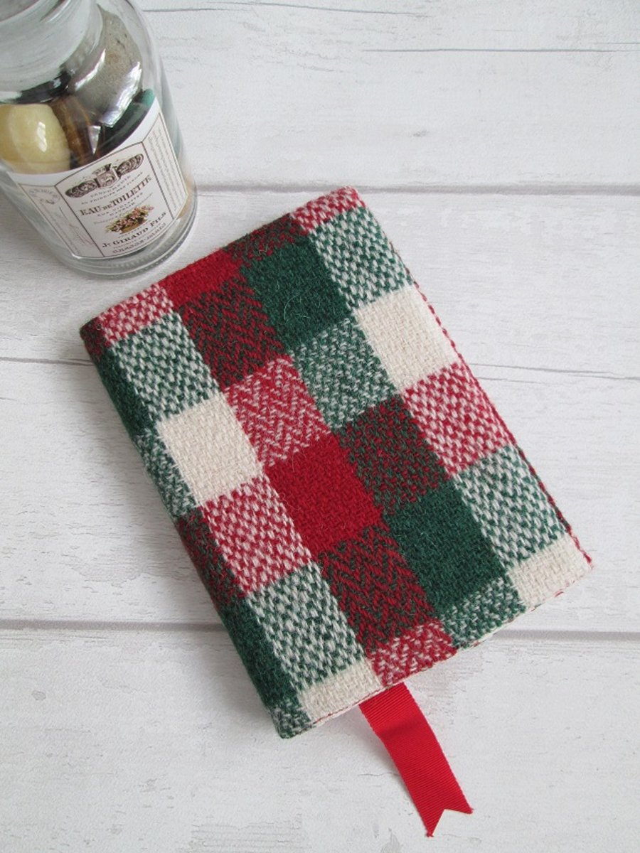SOLD - A6 'Harris Tweed' Reusable Notebook, Diary Cover - Red, Green and Cream