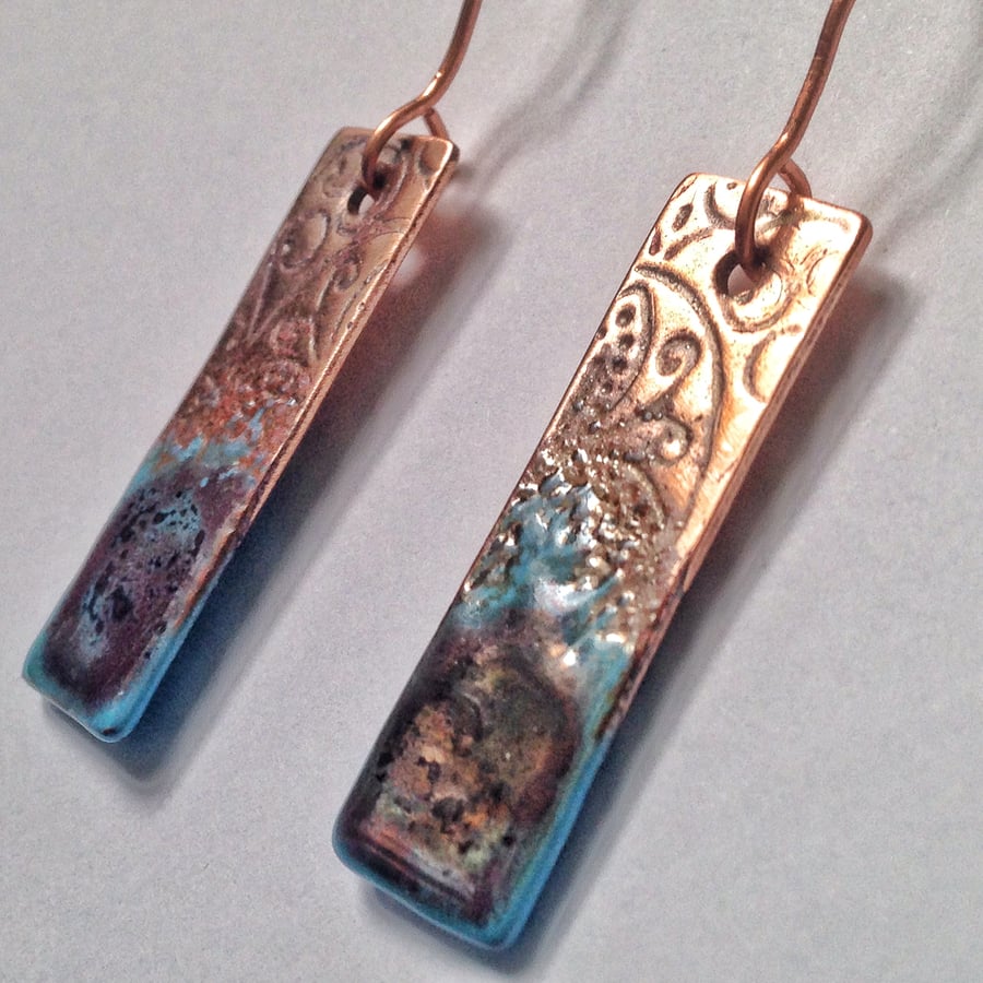 Enamelled copper earrings 
