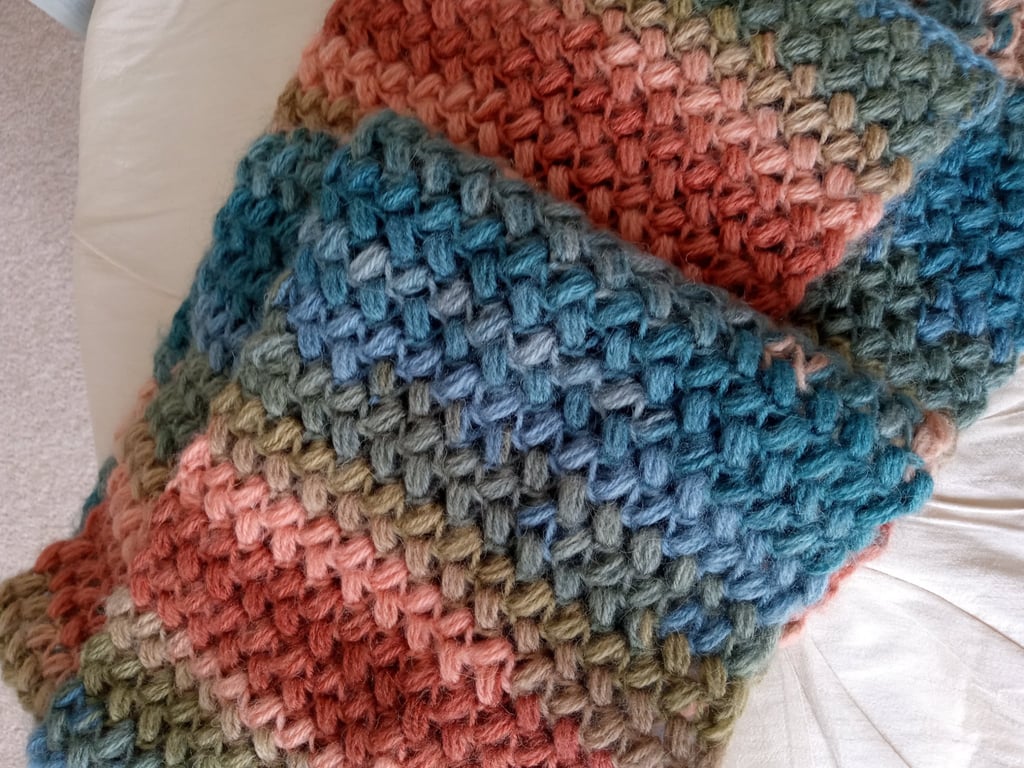Bean Stitch Crocheted Scarf - Long Variegated Crocheted Scarf - Autumnal Scarf