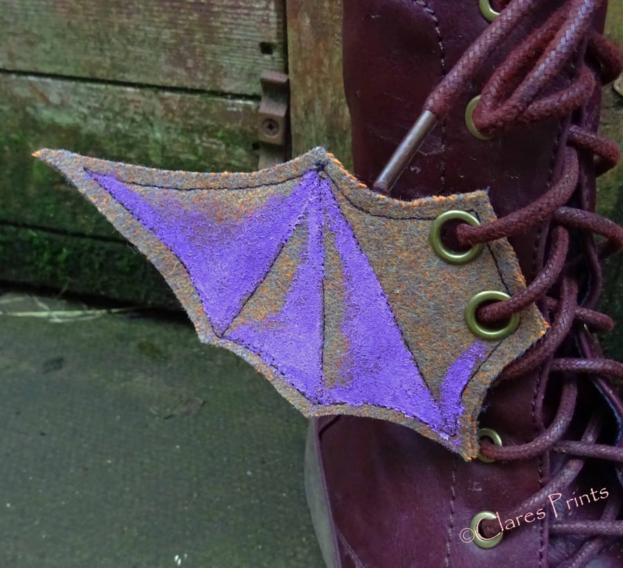 Steampunk Fabric Boot Wings Bat Wings Brown Lilac Cosplay