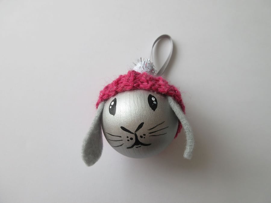 Bunny Christmas Bauble Rabbit Head Decoration for Christmas Tree in Woolly Hat