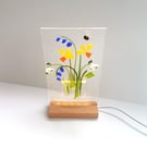 Spring floral illuminated panel, everlasting bouquet, glass art. 