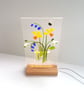 Spring floral illuminated panel, everlasting bouquet, glass art. 
