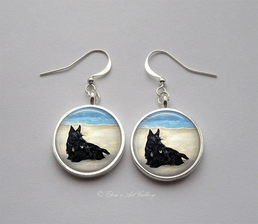 Silver Plated Scottish Terrier Dog Art Earrings