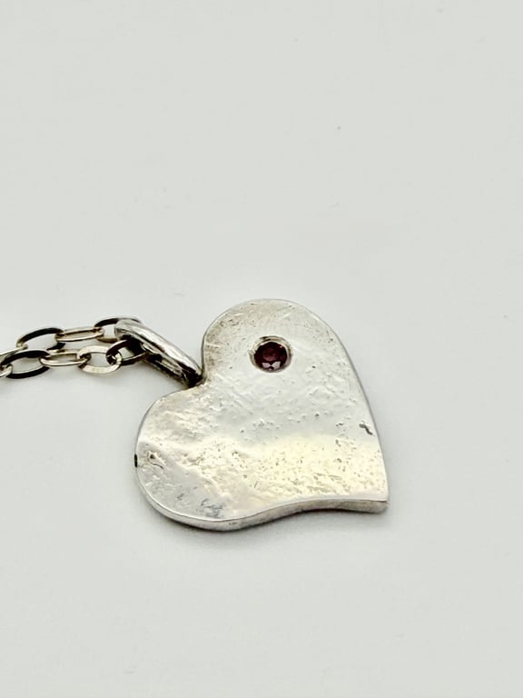 Silver & Ruby Heart Necklace