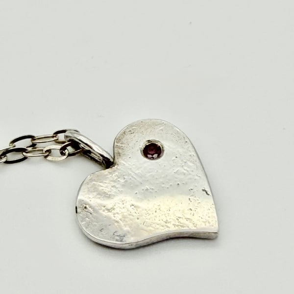 Silver & Ruby Heart Necklace