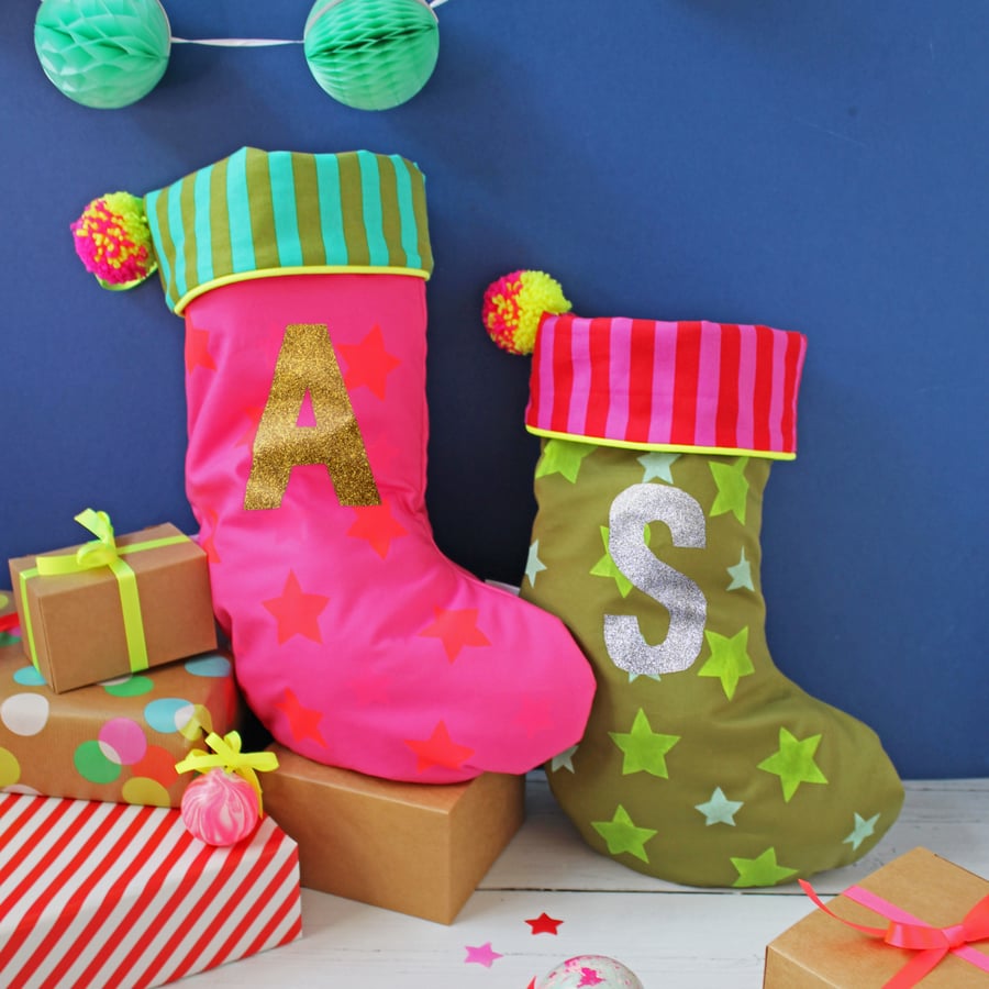 Personalised Bright Christmas Stocking Pink