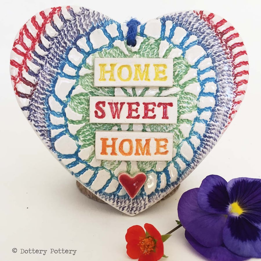 Ceramic heart hanging decoration Pottery Heart Home Sweet Home Tie Dye Festival