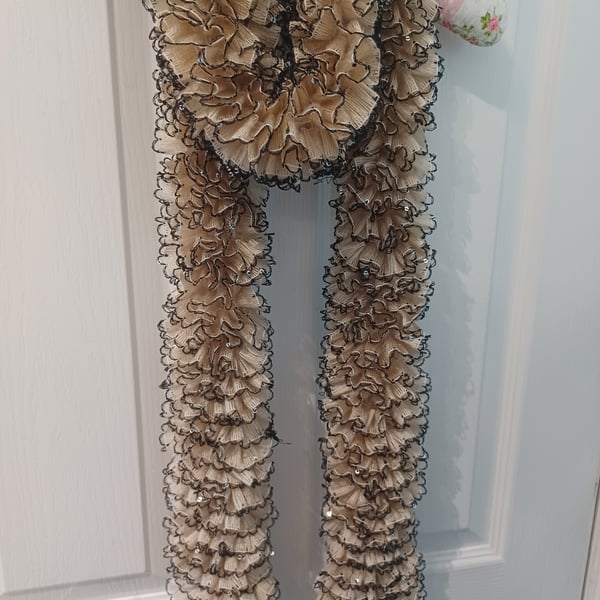 Cream Frilled Scarf With Sequins 