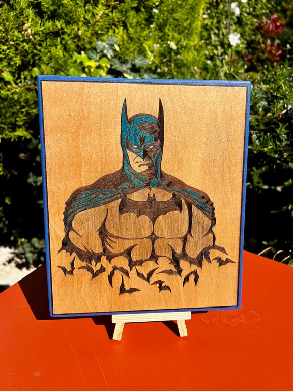 Batman Wooden Plaque – Bespoke Superhero Wall Art – Handmade Comic Gift Sign