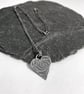 Sterling silver heart pendant on chain, oxidised patterned silver - Image 2