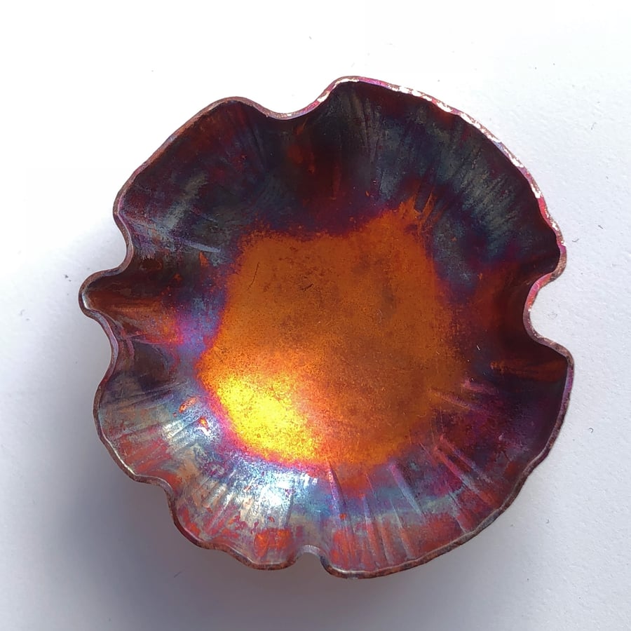 Flame painted copper bowl with hammer texture, 7th wedding anniversary gift