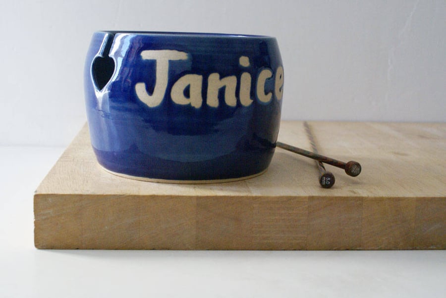 Made to Order - A customised hand thrown pottery yarn bowl with your message