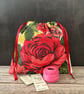 1950s Floral 'Carnations & Roses' Vintage Barkcloth Drawstring Bag, Wine Ribbon - Image 8