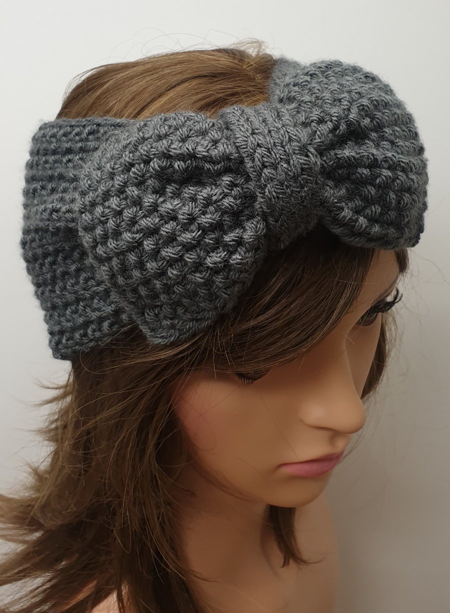 Hand knitted women ear warmers handmade headband knit headband with bow