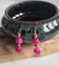 Handmade Pink Banded Agate & Copper Dangle Drop Earrings Gift Boxed  - Image 1