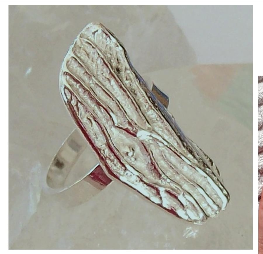 Woodbark effect silver ring , size U Sterling Silver Handmade Ring , Hallmarked