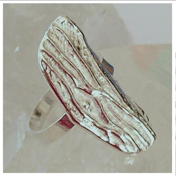 Woodbark effect silver ring , size U Sterling Silver Handmade Ring , Hallmarked