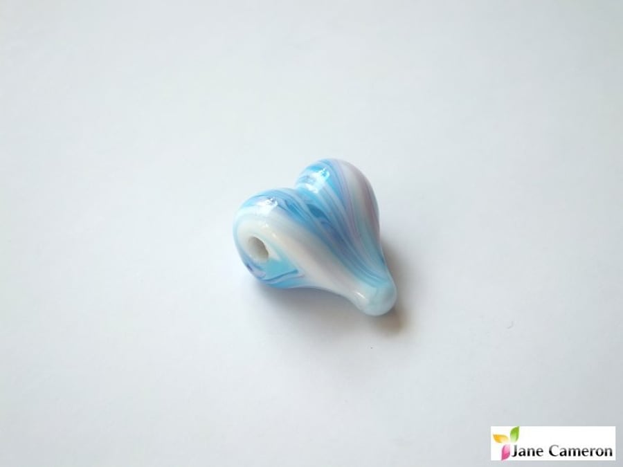 1 Handmade Lampwork Glass Heart Focal Bead - Blue Purple White
