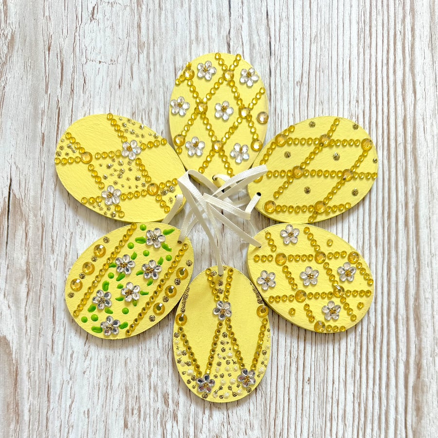 6 Easter egg decoration - hanging jewelled egg, set of 6