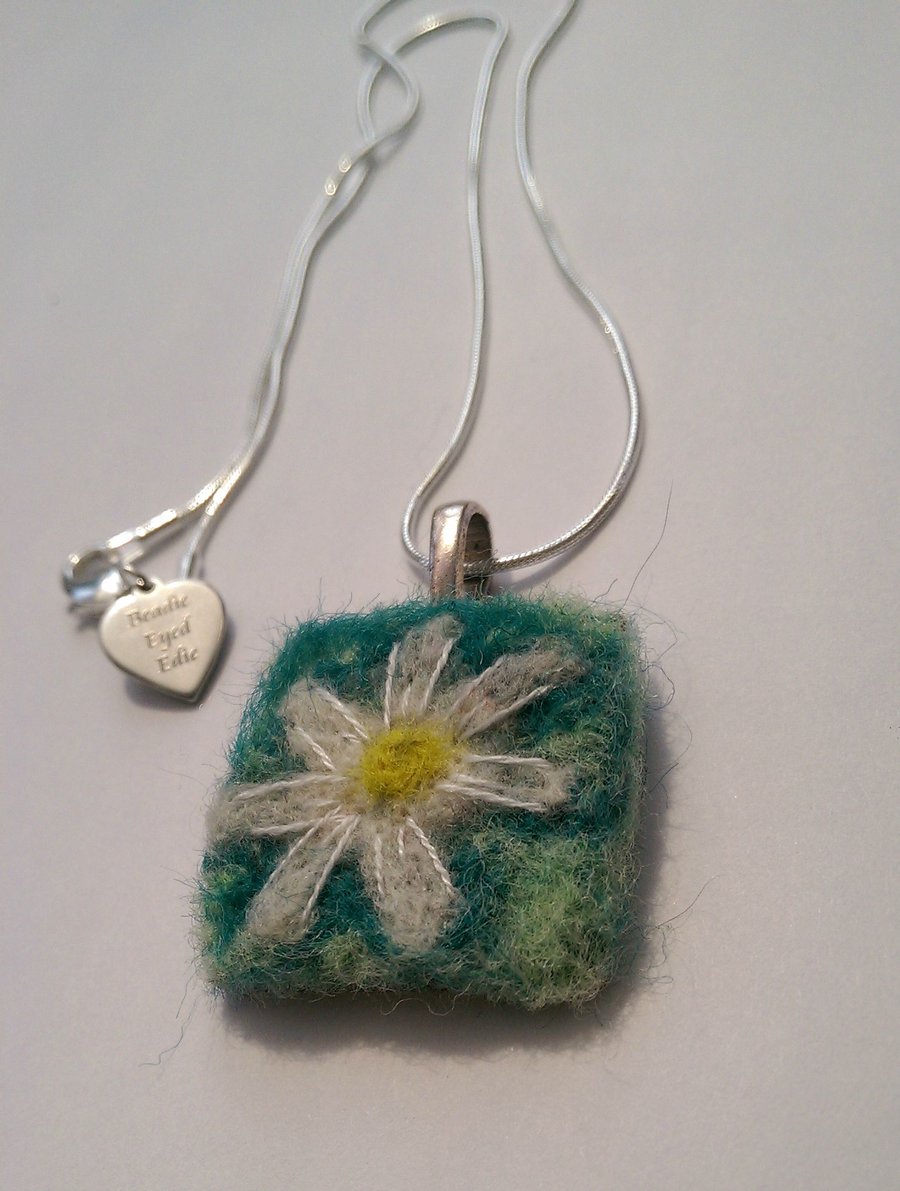 Daisy Needle Felted Art Pendant