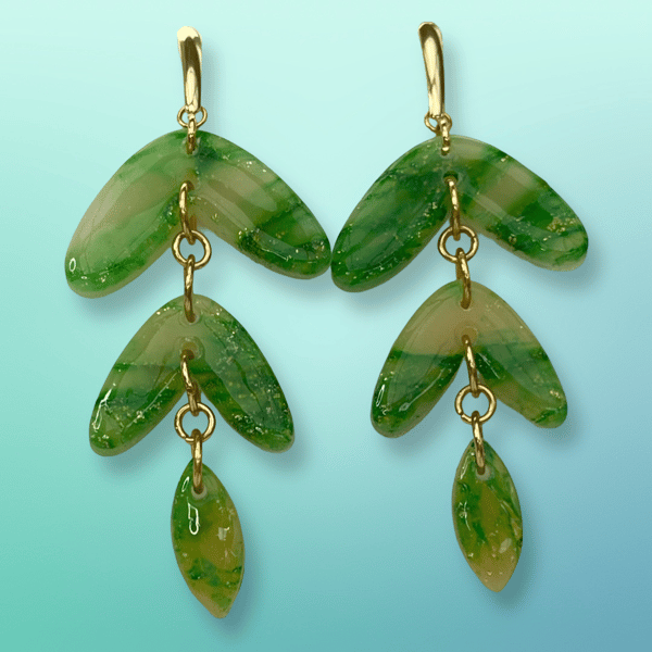 Emerald Leaf Clay Earrings