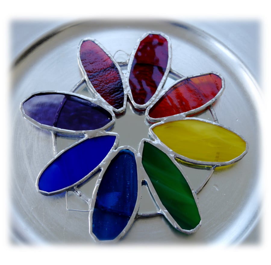 Rainbow Daisy Mirror Stained Glass Suncatcher Garden Flower 001