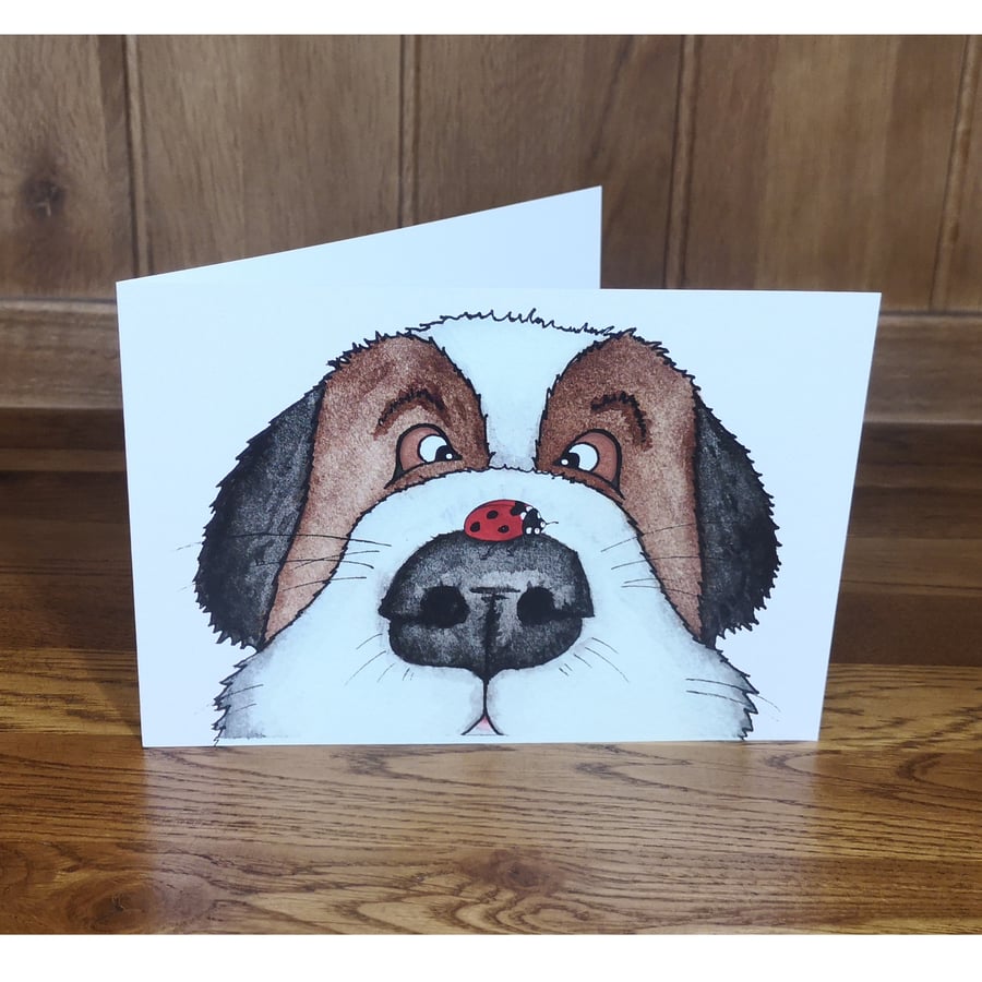 Boop Dog with Ladybird on Nose Greeting Card
