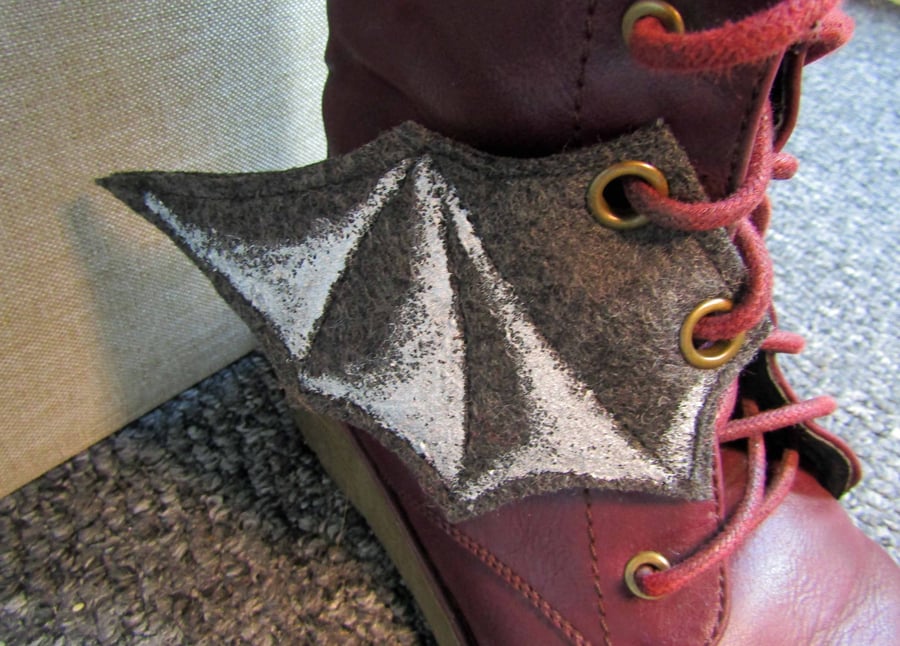 Steampunk Fabric Boot Wings Bat Wings Black Silver