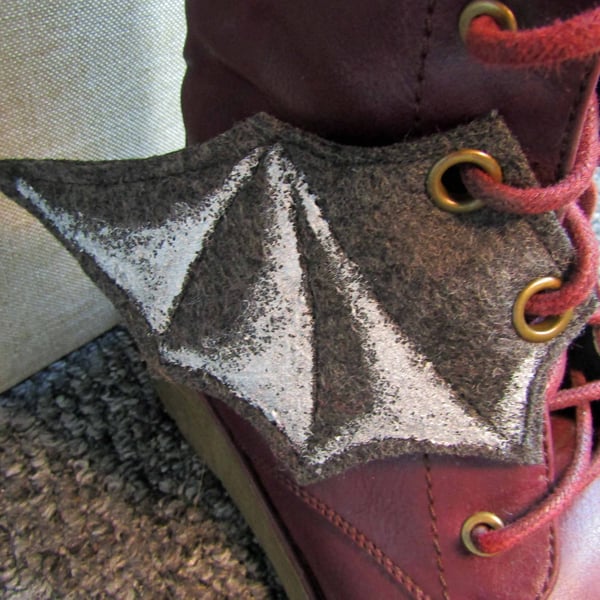 Steampunk Fabric Boot Wings Bat Wings Black Silver