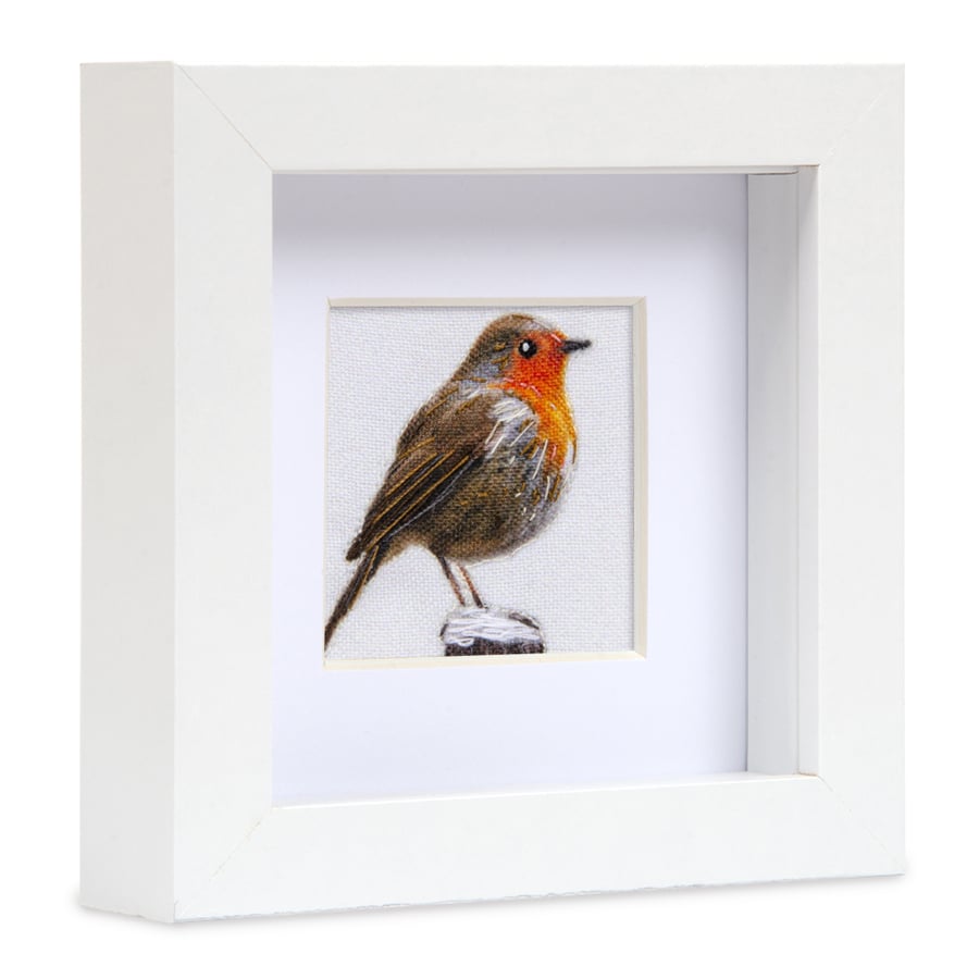 Robin, little 3D fabric robin picture framed, gift, ornament