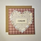 Cariad Welsh Square Button Heart Card Size 5" x 5" (12.5cm x 12.5cm)