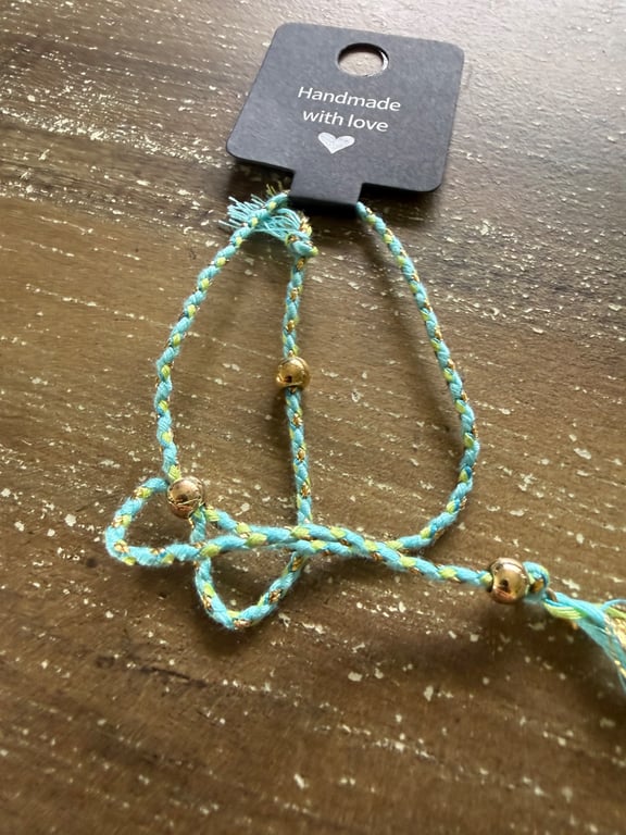 Handmade Turquoise & Gold Braided Bracelet 