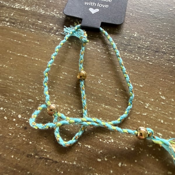 Handmade Turquoise & Gold Braided Bracelet 