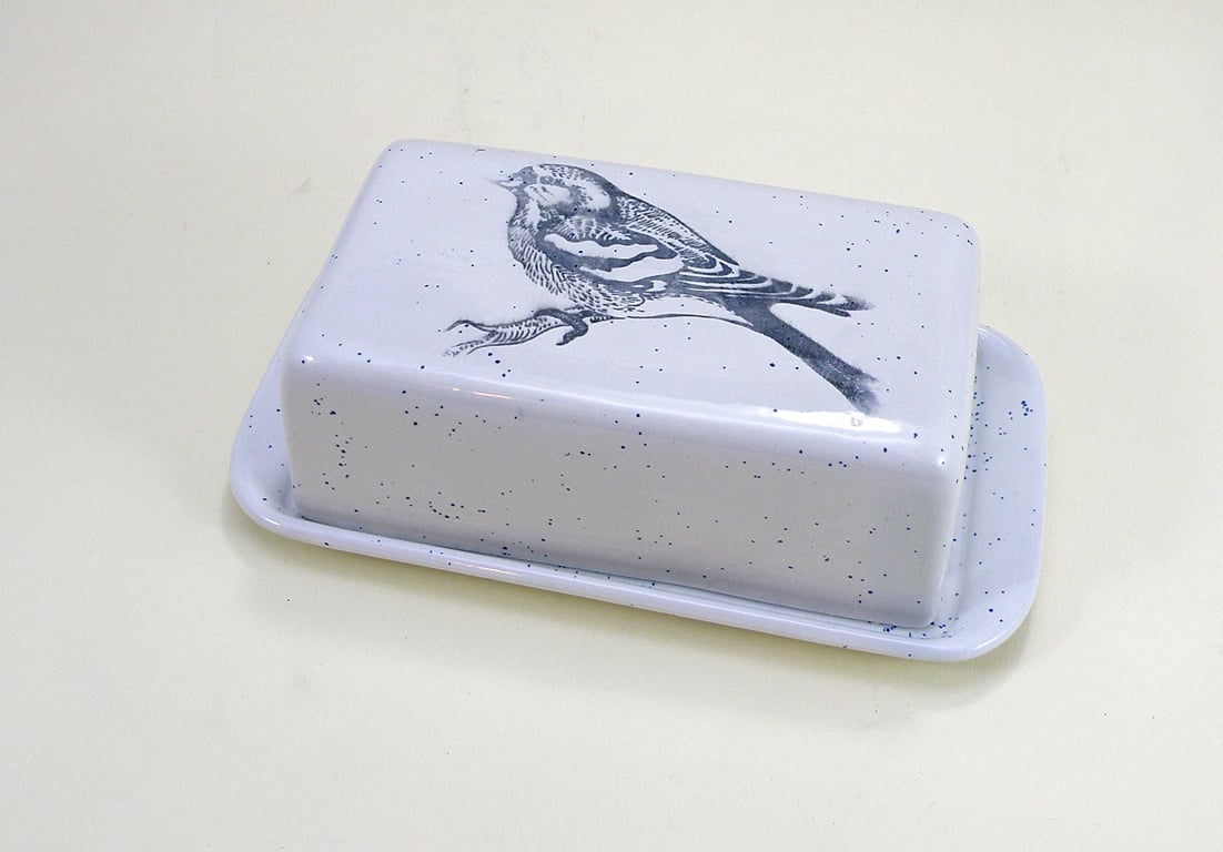 Bird design Butter Dish Food safe lead GLaze  Covered Butter Dish made to order 