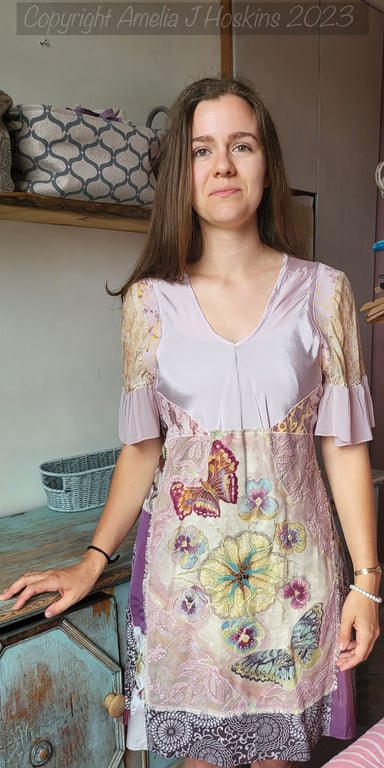 Butterflies and Pansies Event or Party Dress in soft pinks