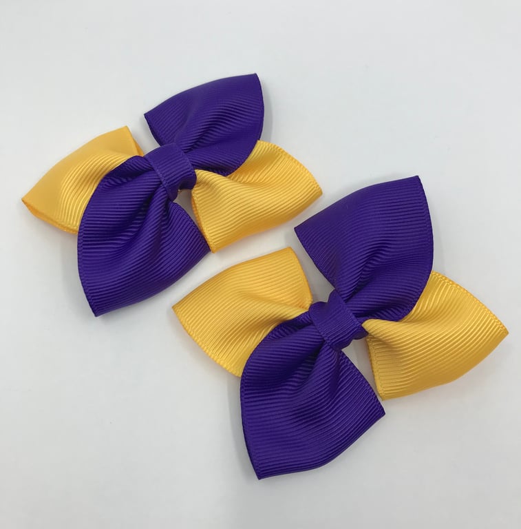 Purple and Yellow Gold Square Double with Bows on Clips (pair)