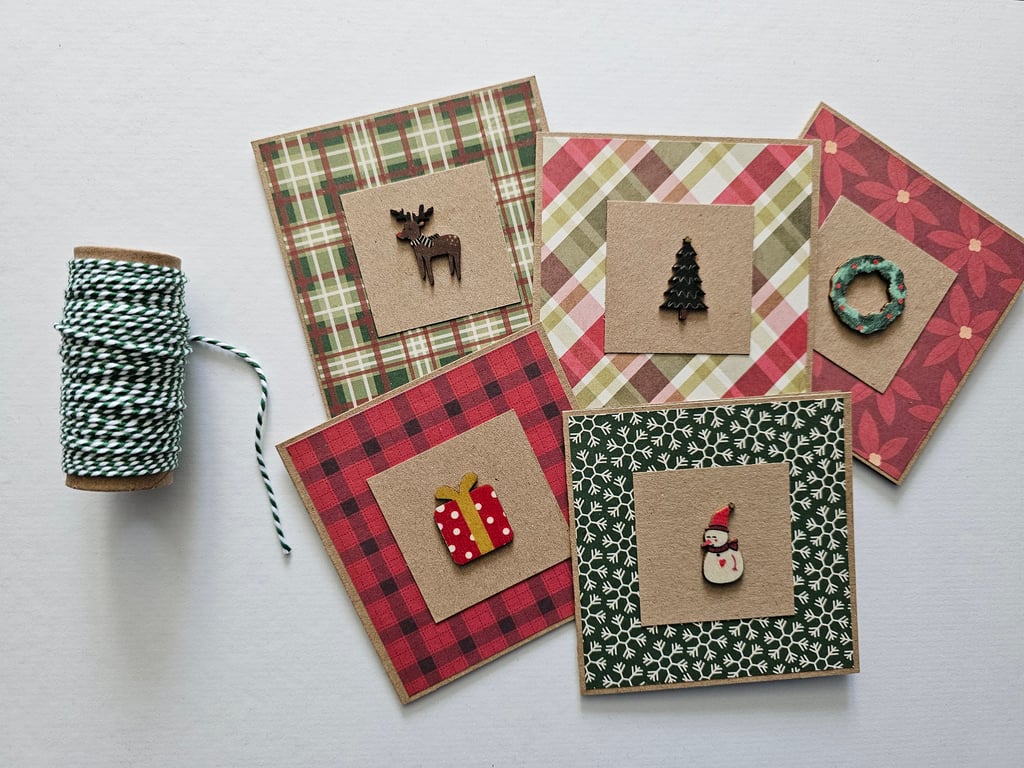 Pack of 5 Small Assorted Handmade Christmas Cards Size 4" x 4" (10cm x 10cm)