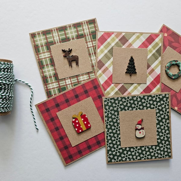 Pack of 5 Small Assorted Handmade Christmas Cards Size 4" x 4" (10cm x 10cm)