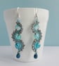 Aqua Blue Beaded Ocean Wave Statement Earrings - Image 5