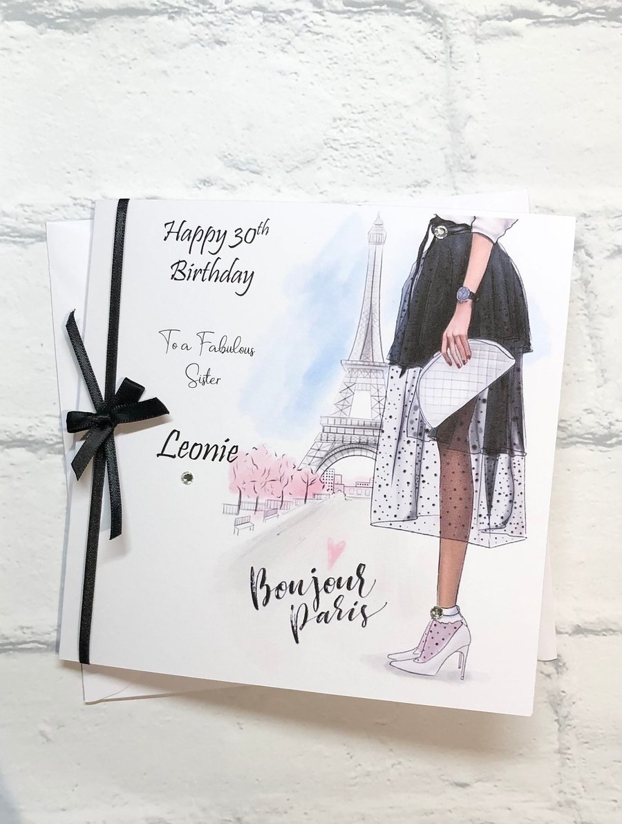 Personalised Birthday Paris Fashion Woman's Card For Her Happy Birthday