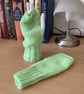 FINGERLESS GLOVES WRIST WARMERS MITTENS IN GREEN YARN