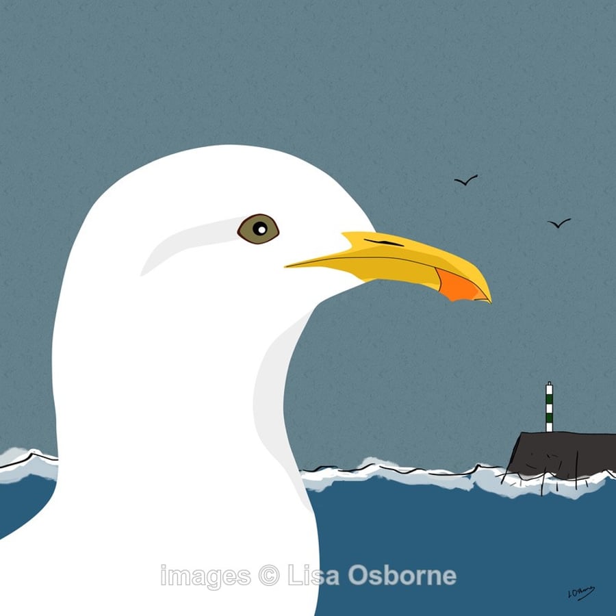 Gull - print from digital illustration. Seaside. Birds. Beach. Holidays.