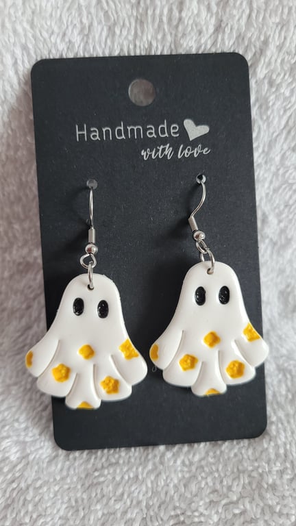 Halloween Ghost (Yellow) Polymer Clay Earrings. 316 Surgical Stainless Steel
