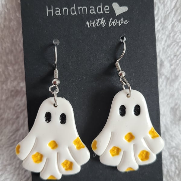 Halloween Ghost (Yellow) Polymer Clay Earrings. 316 Surgical Stainless Steel
