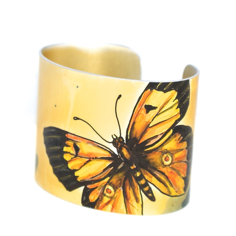 Clouded yellow butterfly cuff - hand painted