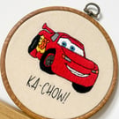 Lightning McQueen Embroidery Hoop Art – Handmade Cars Inspired Nursery & Kids Wa