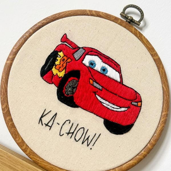 Lightning McQueen Embroidery Hoop Art – Handmade Cars Inspired Nursery & Kids Wa