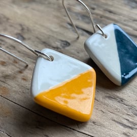 Handmade Ceramic Mismatched Sterling Silver Dangly Earrings