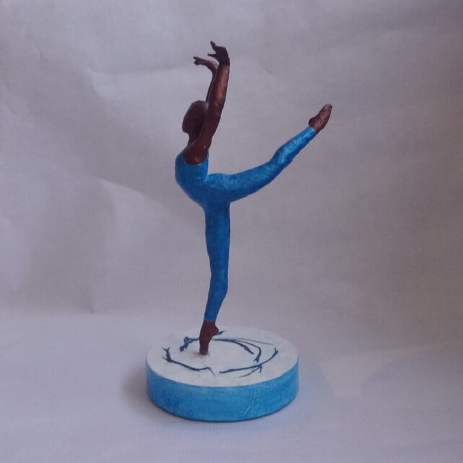 Blue Belle - ballerina sculpture in attitude, 22cm tall including base